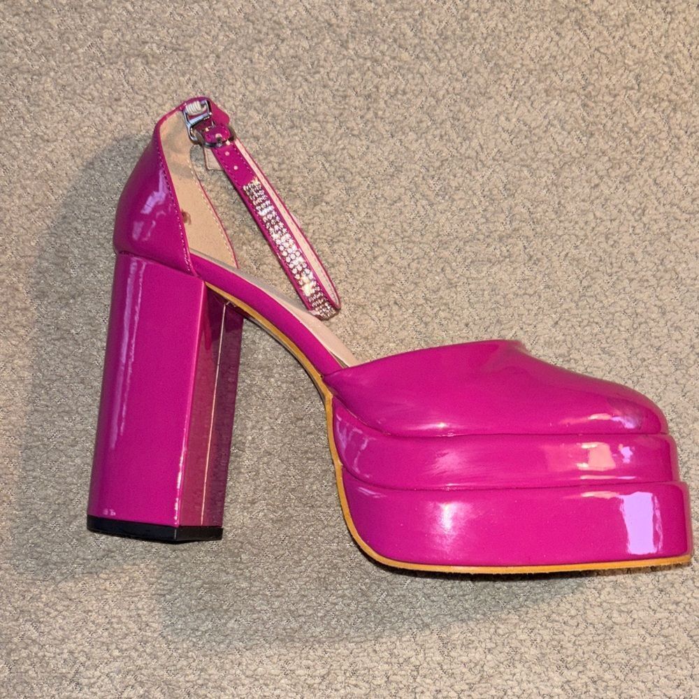 🆕 Hot Pink Rhinestone Platform Heels - Picture 13 of 15